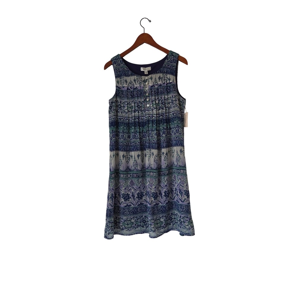 Dressbarn Paisley Border Print Sleeveless Shift Dress Blue Size 12 NWT Boho